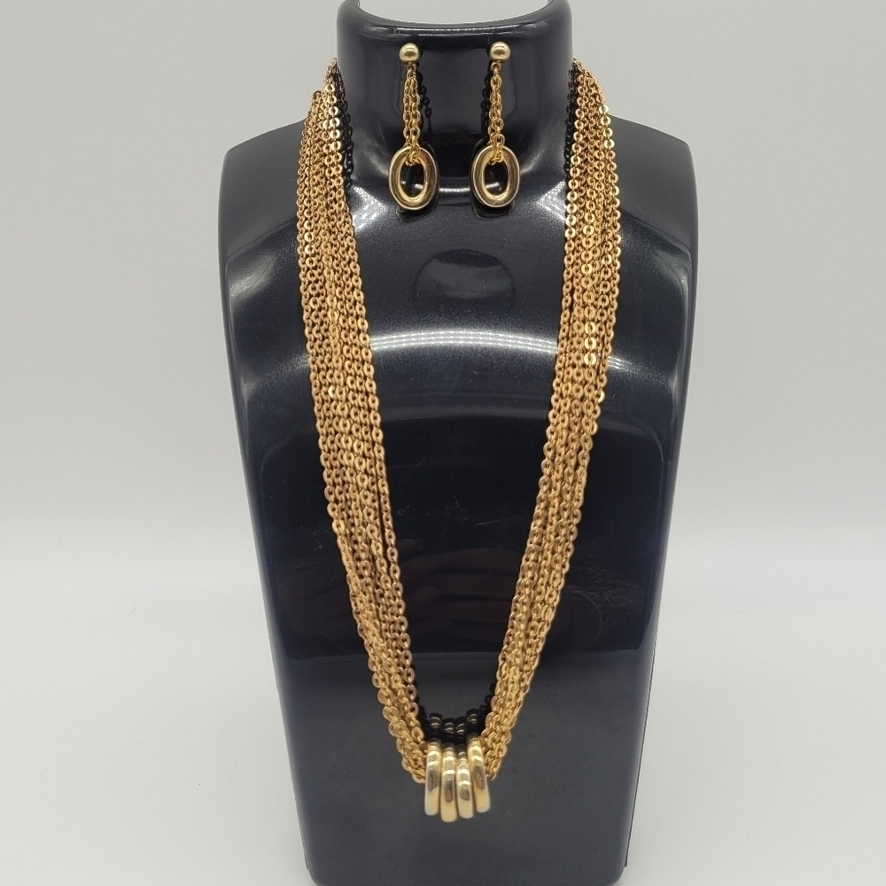 Vintage Gold-tone Multi Chain Design Necklace and Earrings​​​